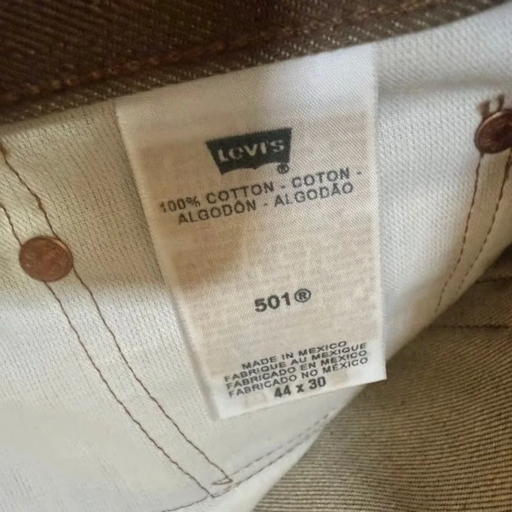 Levis 501 XX Original Fit Mens Jeans 44x30 Brown Denim Straight Leg Button NEW.